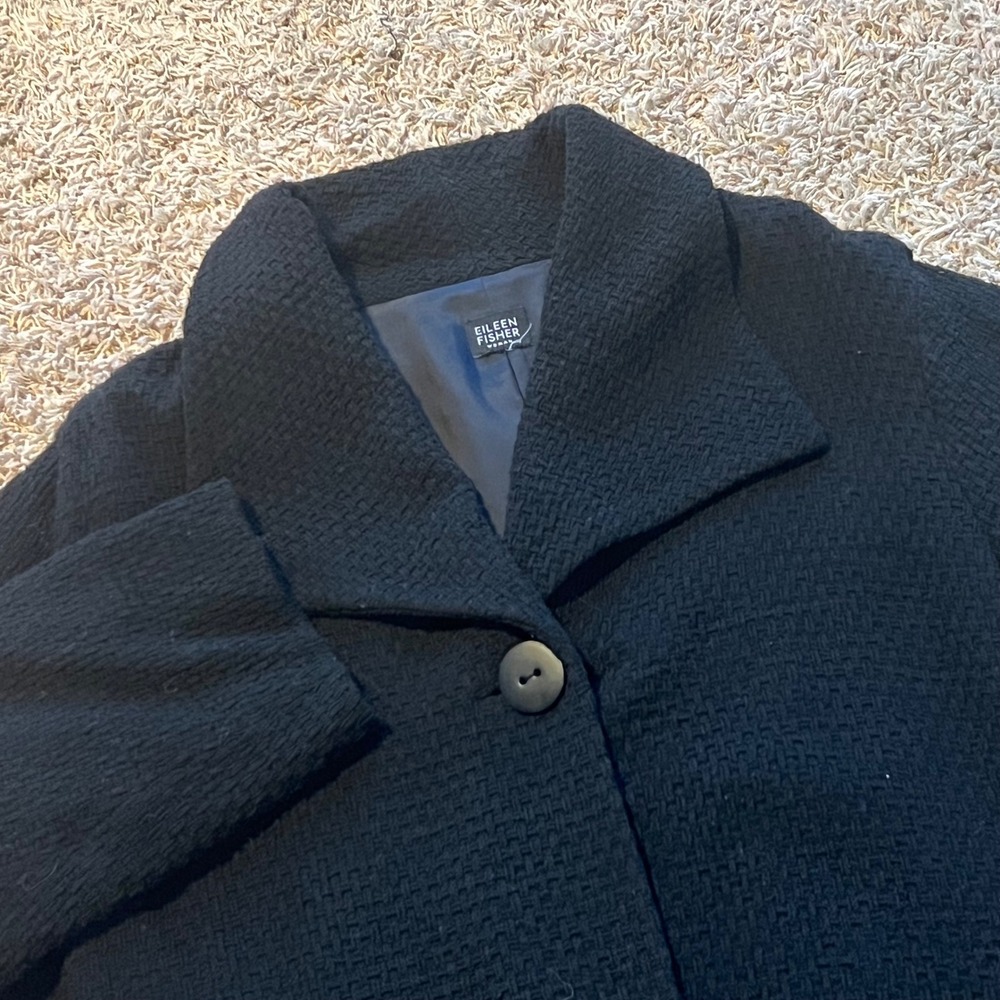 Eileen Fisher Woman Black Textured Weave Single Button Car Coat Jacket R6BT-3
